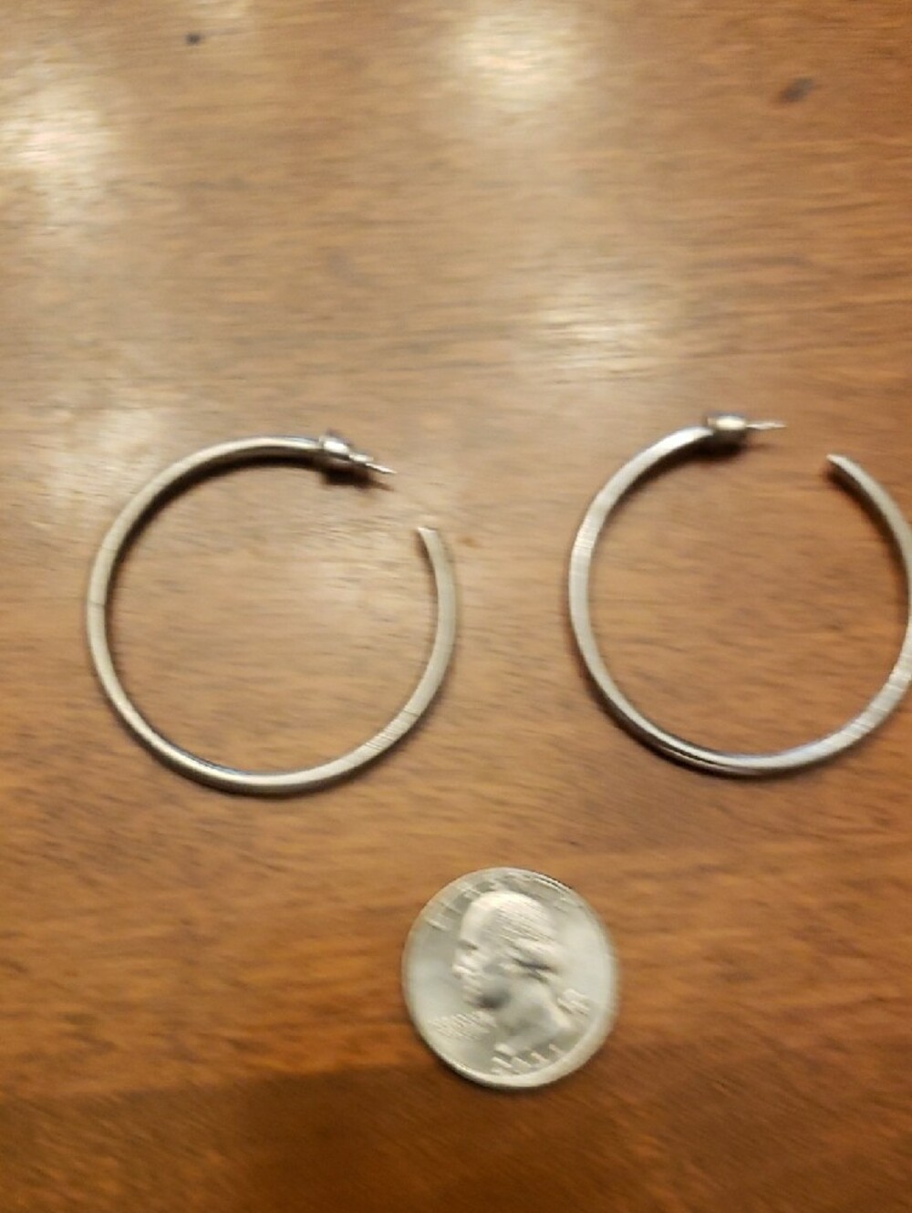 Silver-Tone Large Hoop Earrings - 1.75" Diameter - Picture 3 of 5